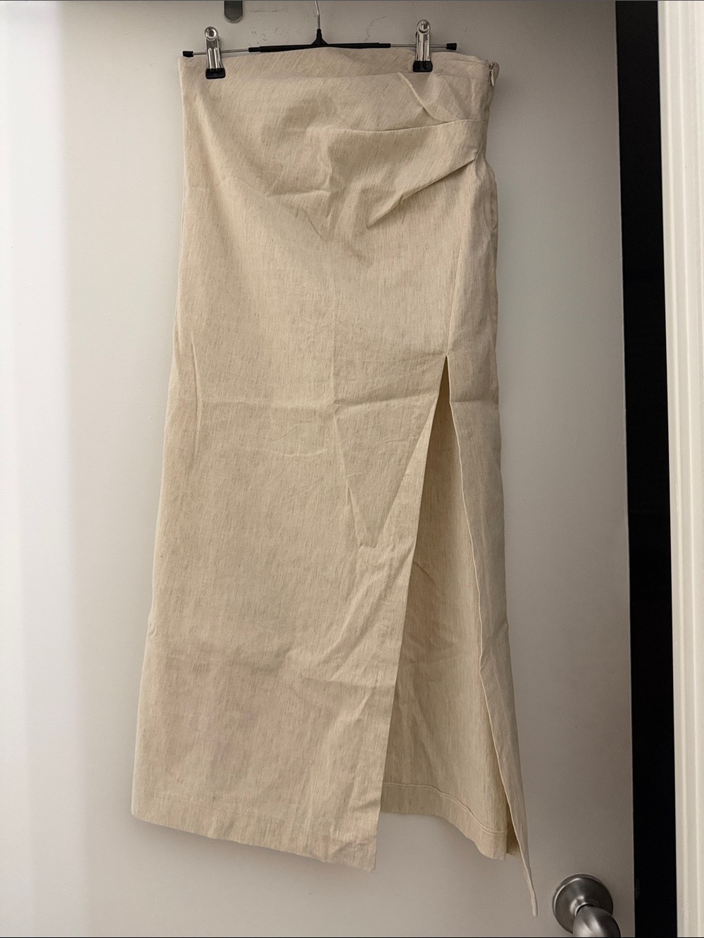 Zara Women Neutral Cream High-Slit Linen Maxi Skirt Size S